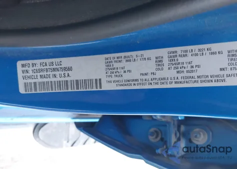 2021 Ram 1500 Big Horn 4X4 6'4 Box из США, поврежденный, VIN 1C6SRFBT5MN759560